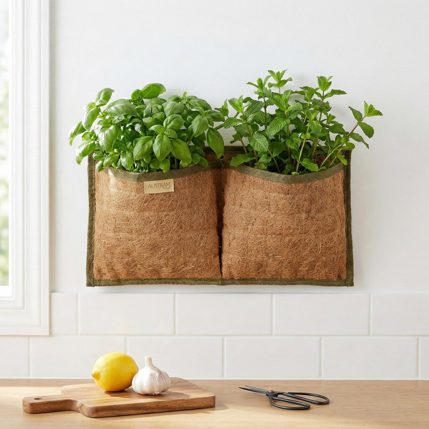 Austram Wall Hanging Planter, 2 Pocket, Hanging herb Planter, wall Mounted Plant Holder, Vertical herb Garden, Plant Hanger Indoor, Boho Kitchen Decor, Porch and Balcony Decor, Fence planters