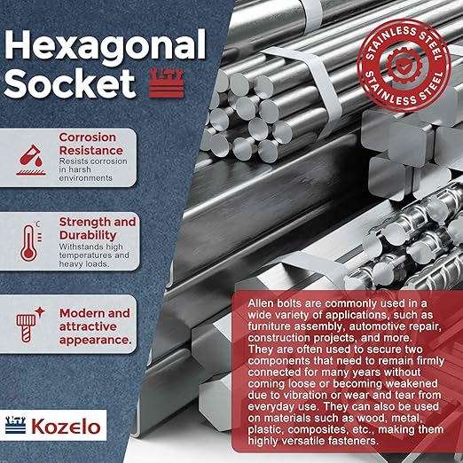 Kozelo 50pcs Socket Head Cap Screws - [M1.6-0.35 x 6mm] 304 Stainless Steel Allen Socket Drive for Electrical Motor 3D Printing Fan Engine Replacement Use, Silver