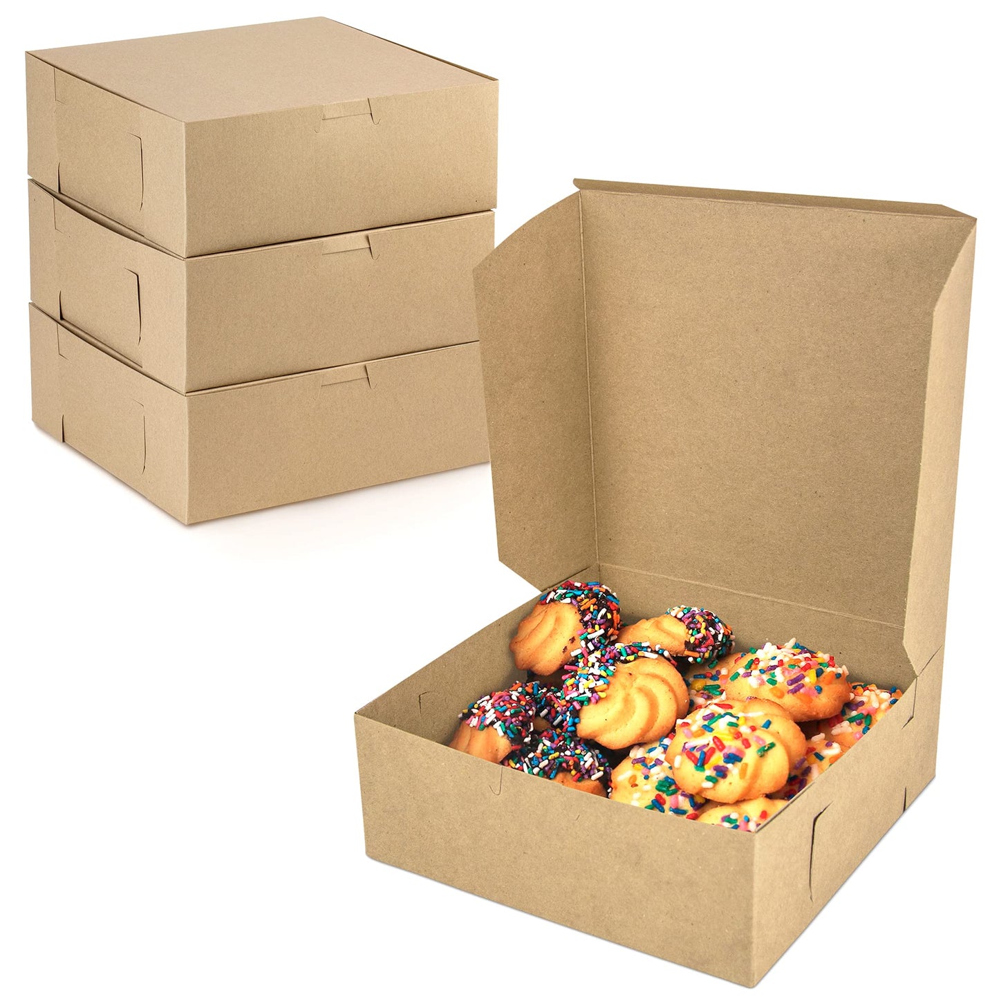 Fit Meal Prep 25 Pack Kraft Bakery Boxes, 8 x 8 x 3 Inches Brown Pastry Boxes, Cardboard Treat Boxes Pie Boxes Cookie Boxes Dessert Boxes for Cupcakes, Chocolates, Donuts, Macarons