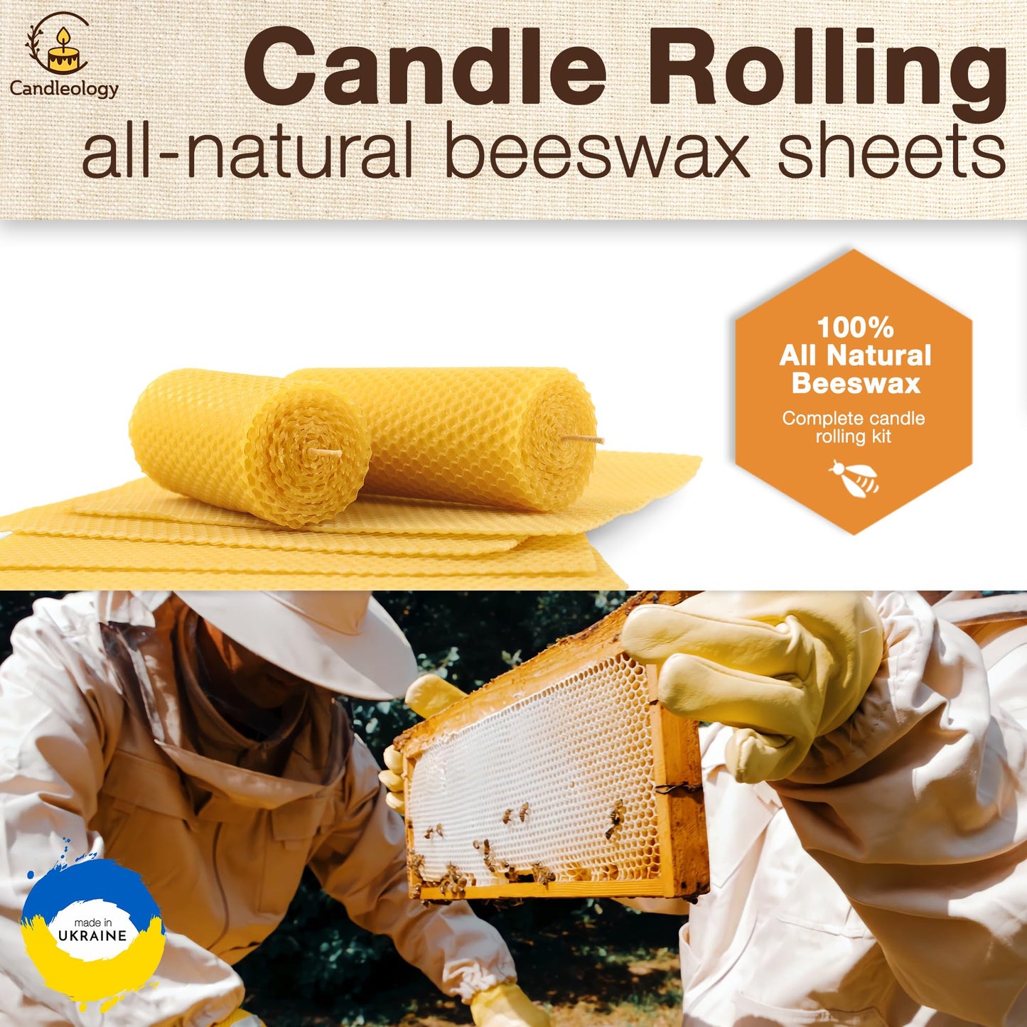Beeswax DIY Candle Making Kit - Natural Candle Rolling Kit for Beginners with 7 Beeswax Sheets & Multiple Decorations to Make Candles