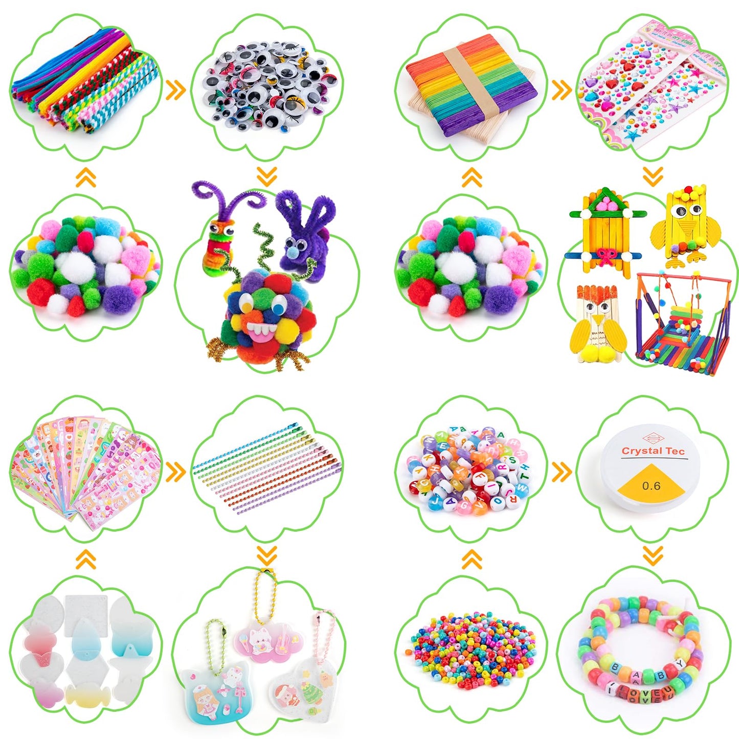 Sundaymot Arts and Crafts Supplies for Kids, 2000+Pcs DIY Craft Kits, Ages 6-10, Educational Preschool and Homeschooling Arts Programs, Children Craft Kits, Gifts for Boys and Girls.