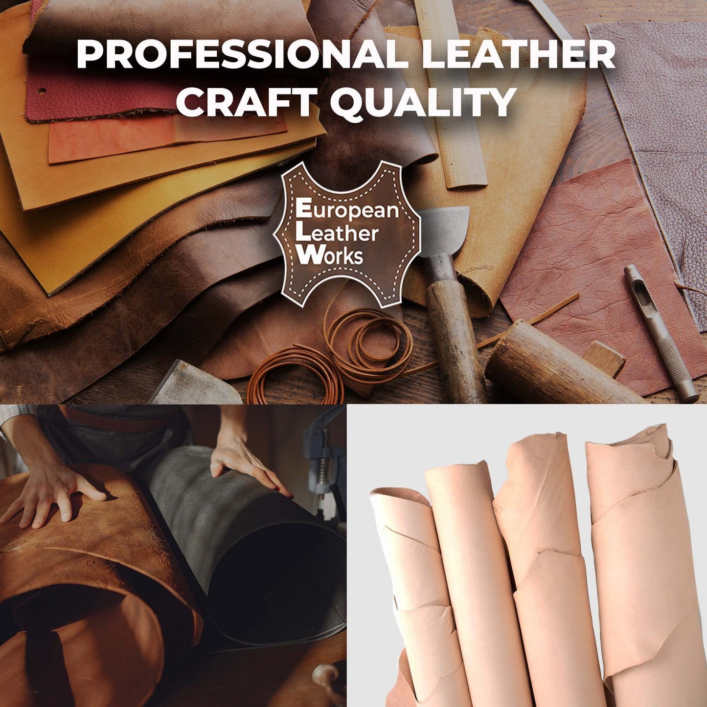 ELW 3-4 oz (1.2-1.6mm) Thickness Weight Pre-Cut 12"x24" Vegetable Tanned Leather Cowhide Grade AB Full Grain Leather for Tooling, Carving, Engraving, Molding, Embossing, Stamping, & Dyeing