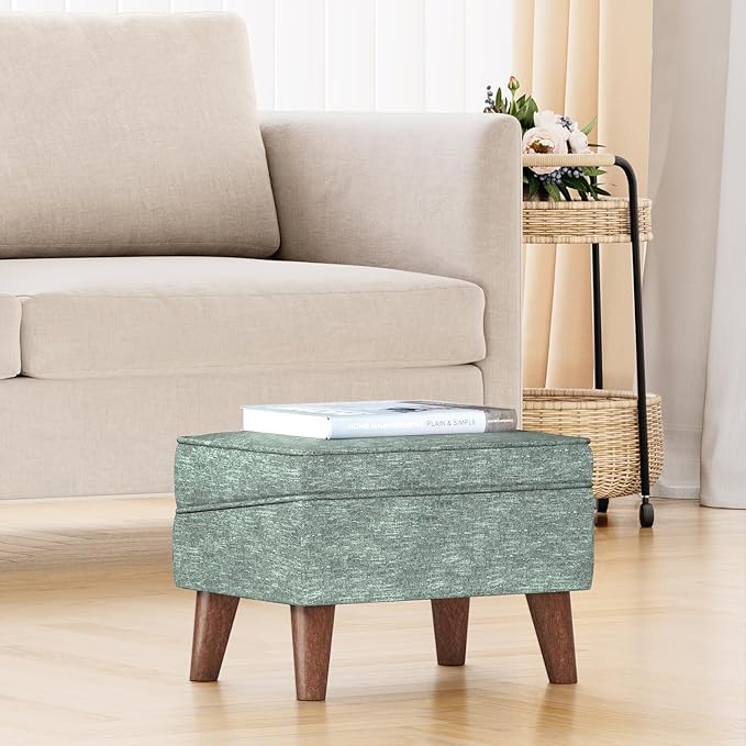 Small Footstool Ottoman, Footstool with Adjustable Lid, 11" Ottoman Foot Rest with Storage for Living Room, Bedroom, Couch, Enterway, Green