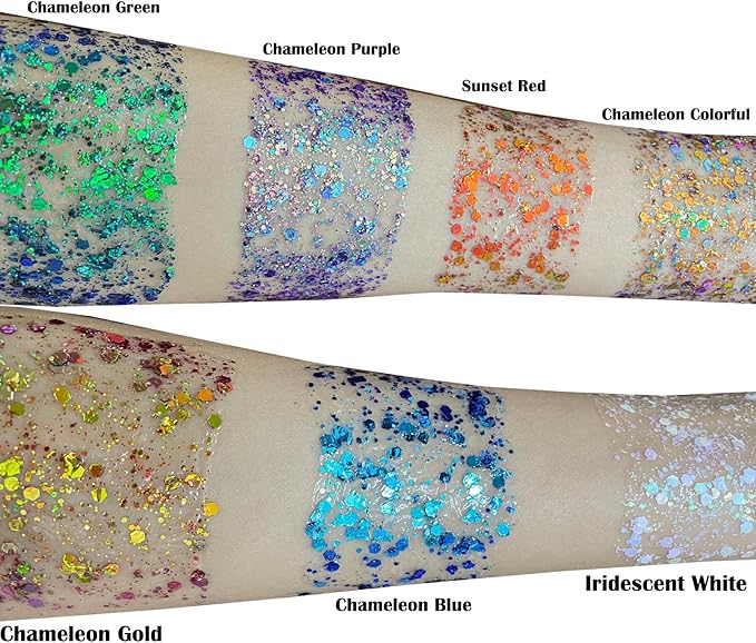 MEICOLY Chameleon Iridescent White Body Glitter,Holographic Face Glitter Paint Ice Themed Aerial Performance,Self-Adhesive Color Changing Mermaid Face Glitter,Opal Glitter for Hair,Festival Party