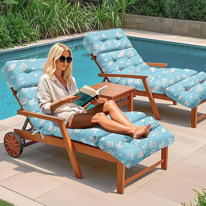 Outdoor Chaise Lounge Chair Cushion 75.1 x 22.8 x 4.7 Inches 100% Waterproof Replacement Cotton Patio Pool Lounge Chair Cushion for Outdoor Furniture with Ties, Blue Butterfly