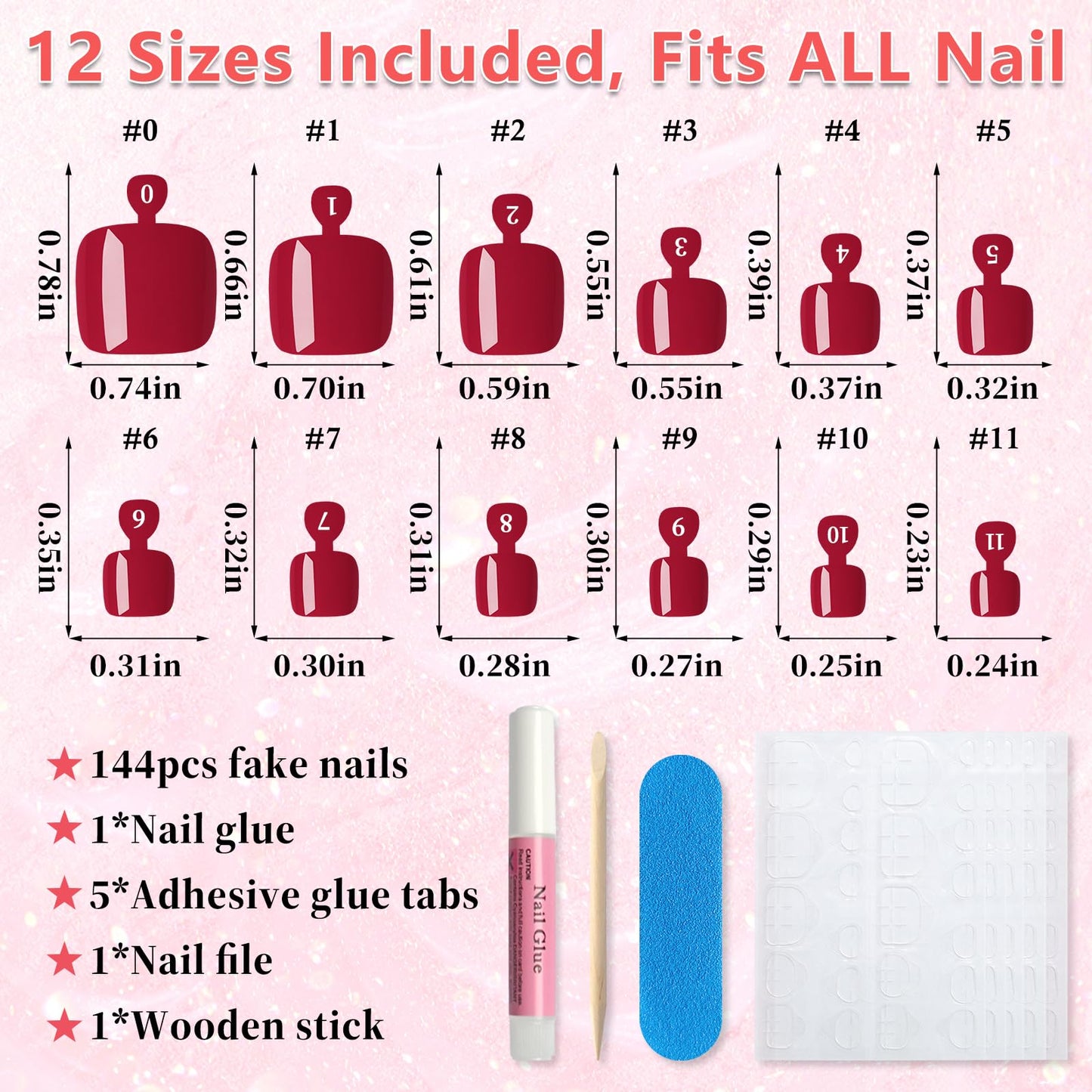 EternalClassic 144pc Press on Toenails for Women Toe Nail Press ons Short Square with Glue&Jelly Glue, Red Fake Toe Nails Glue on Toe Nails, Full Cover Acrylic Artificial Toe Press on Nails