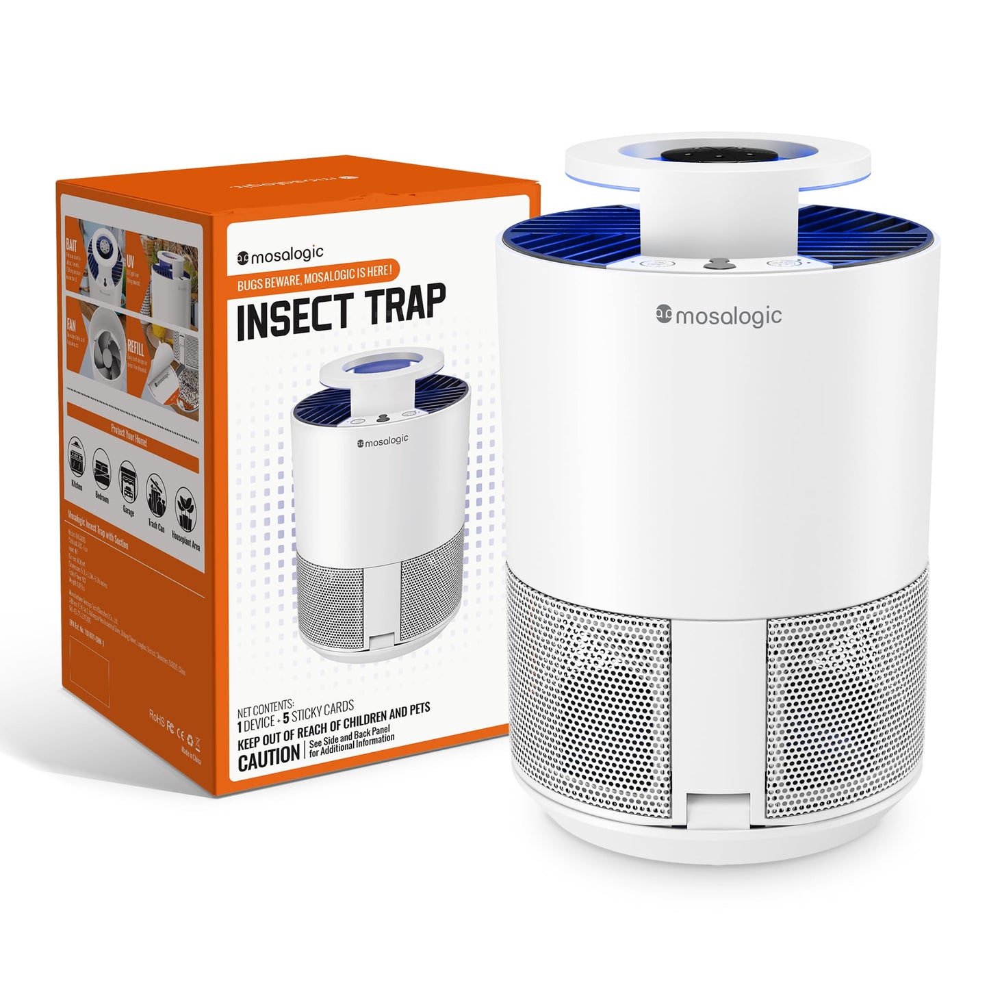 Mosalogic Fruit Fly Trap for Indoors Indoor Gnat Traps for House Use Upgraded Flying Insect Catcher - Trapper & Killer for Fruit Flies, Gnats, Mosquitoes, Plants Moths with 5 PCS Refills White
