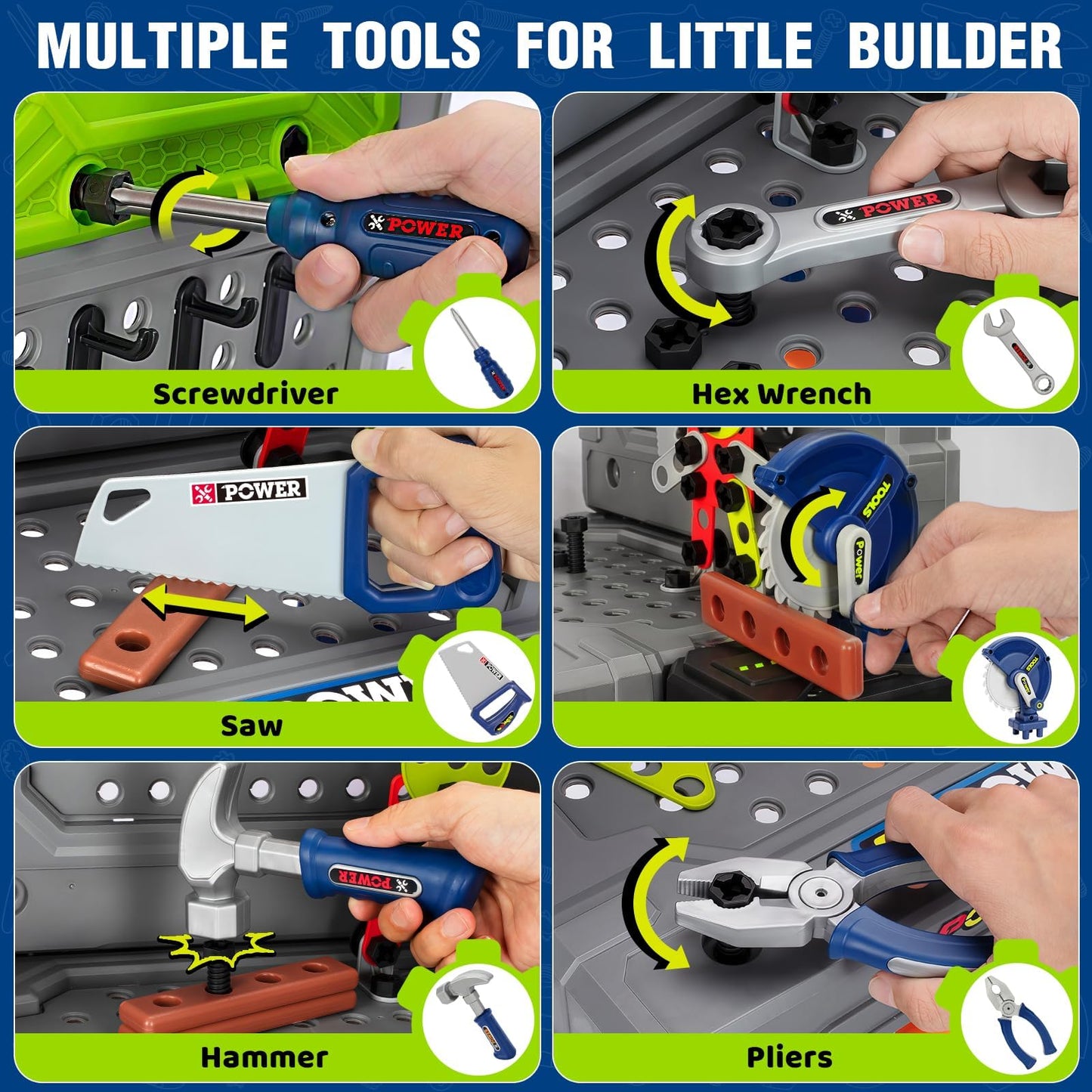 Kids Tool Bench Set with Electric Drill and Realistic Tools, Construction Workbench Playset Toy for Toddler 3-5, Easy Set up, Kids Boy Toys, Birthday Gifts for Boys Age 3 4 5 Year Old