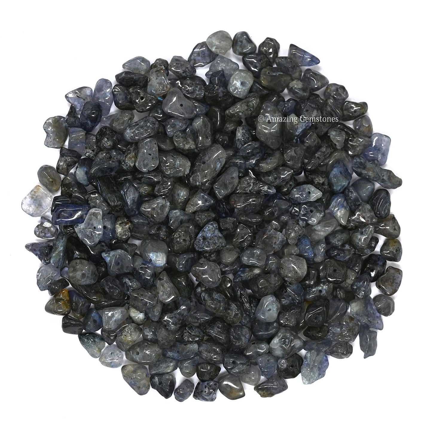 Iolite Pre Drilled Natural Crystals Crushed Chips Beads for Jewelry Making, DIY Handmade Healing Crystals (25 Inch Strand)