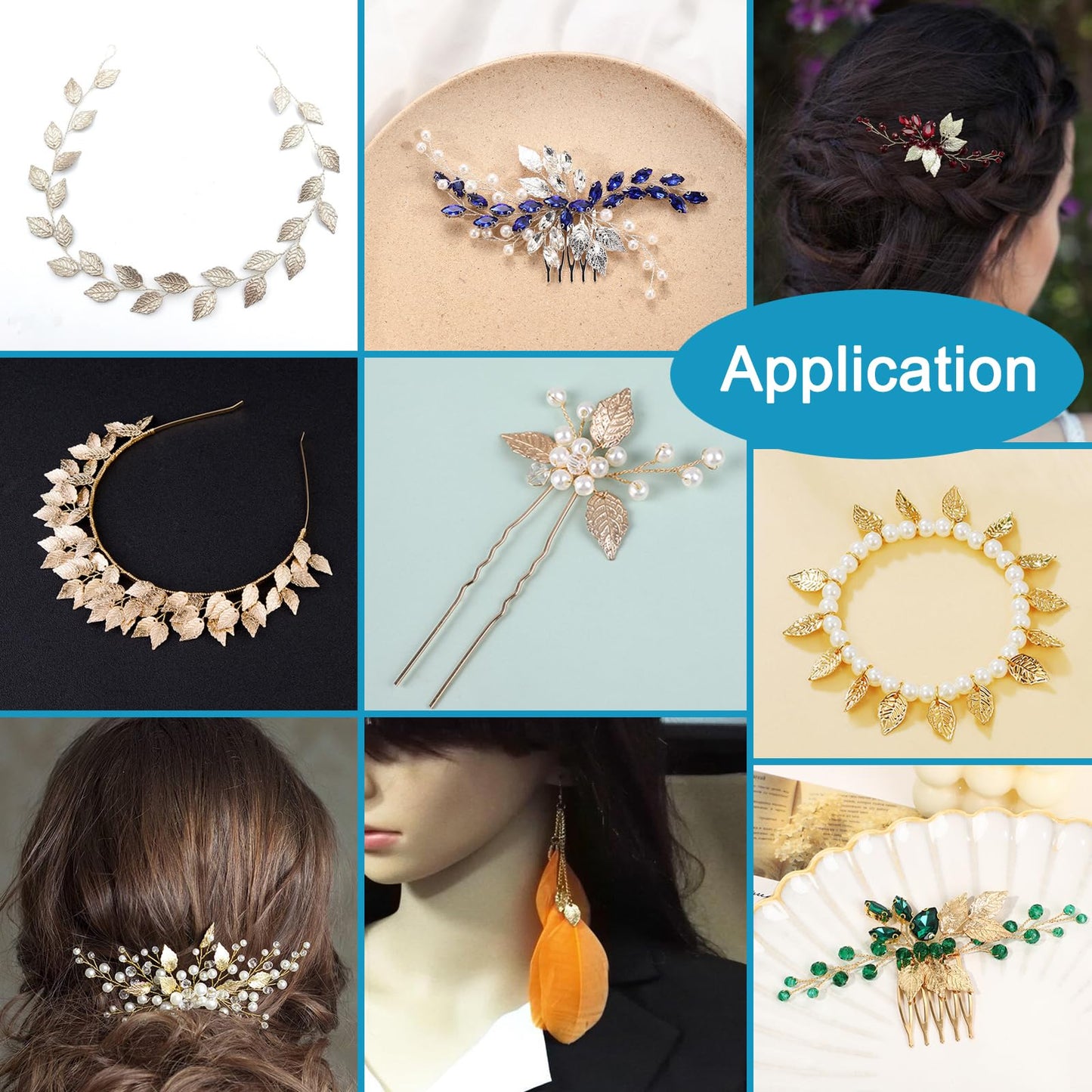 50pcs Leaf Pattern Charms Plated Brass Leaf Beading Decorations with Hole for Making Hair Pins Clips Combs Bracelets Earring DIY Craft (KC Gold)