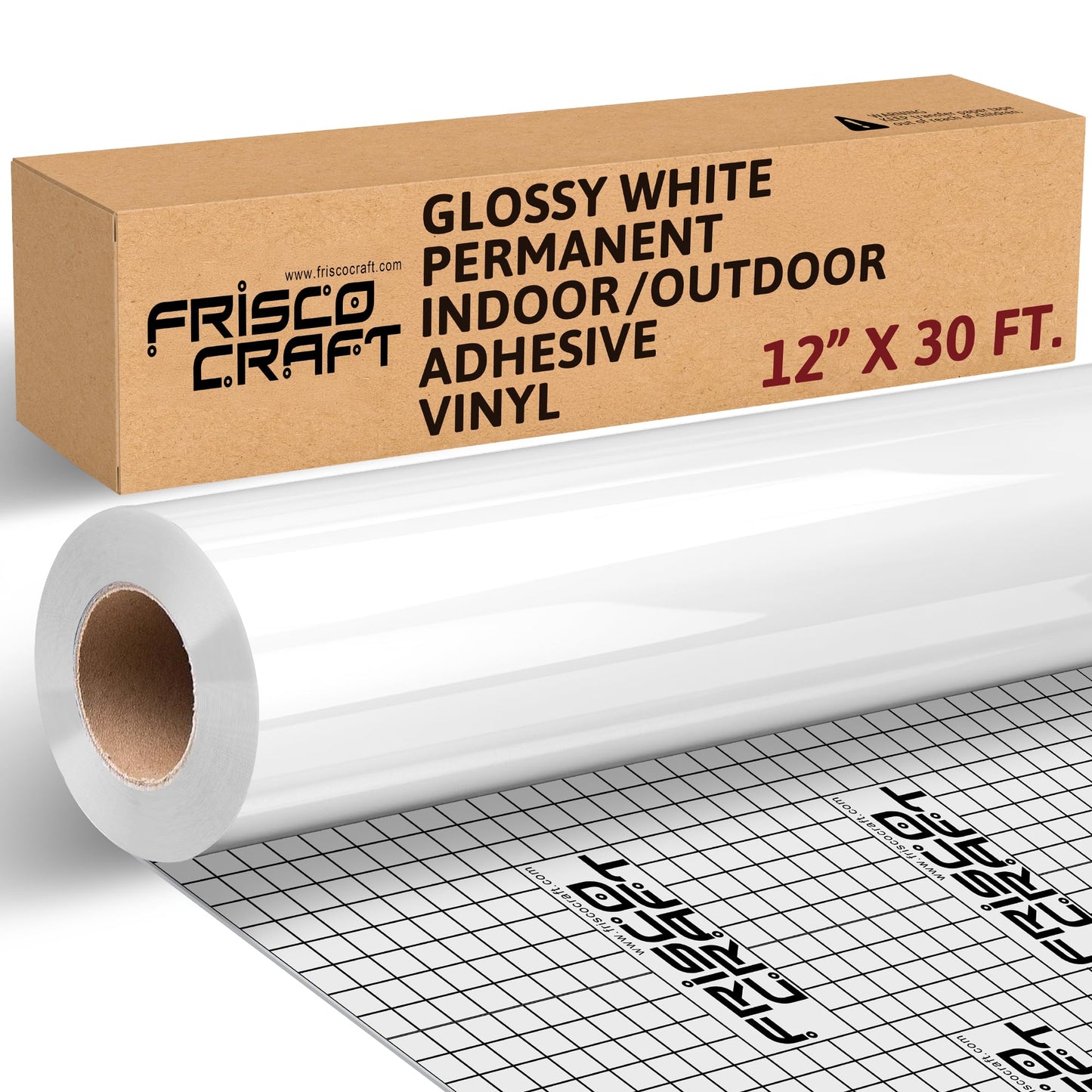 Frisco Craft Glossy White Permanent Vinyl - White Vinyl Roll - Permanent Outdoor, Water & Weather-Resistant with Siliconized Backing - Adhesive, Glossy (12" x 30ft)