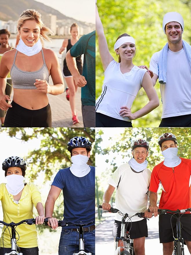 Geyoga 8 Pieces Winter Face Mask for Men UV Protection Mask Sunscreen Breathable Windproof Neck Gaiters Scarf Fishing Cycling Running (White)
