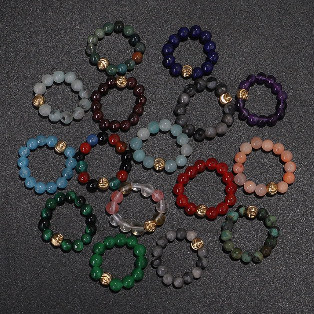 oasymala 4mm Handmade Healing Stone Beads Ring with Elastic Stretchy Cord, One Size Fits Most (Labradorite)