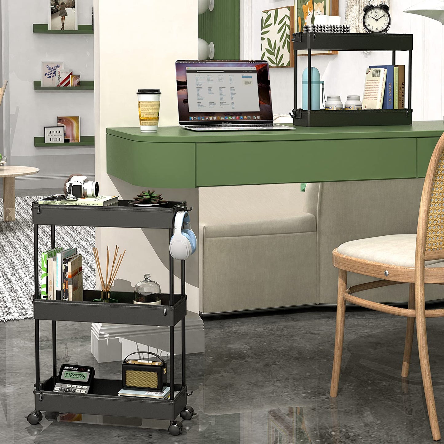 SPACEKEEPER Slim Rolling Storage Cart, 3 Tier Bathroom Storage Organizer Laundry Room Utility Cart Mobile Shelving Unit, Multi-Purpose for Kitchen Office Bathroom Laundry Narrow Places, Black
