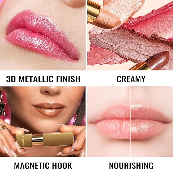 Oulac Pink Lipstick for Women with Metallic 3D Shine Lightweight Hydrating Formula, High Impact Lip Color, Vegan Beauty, Full Coverage Lip Makeup, Christmas Gifts for Women, Hip & Hippie(11)