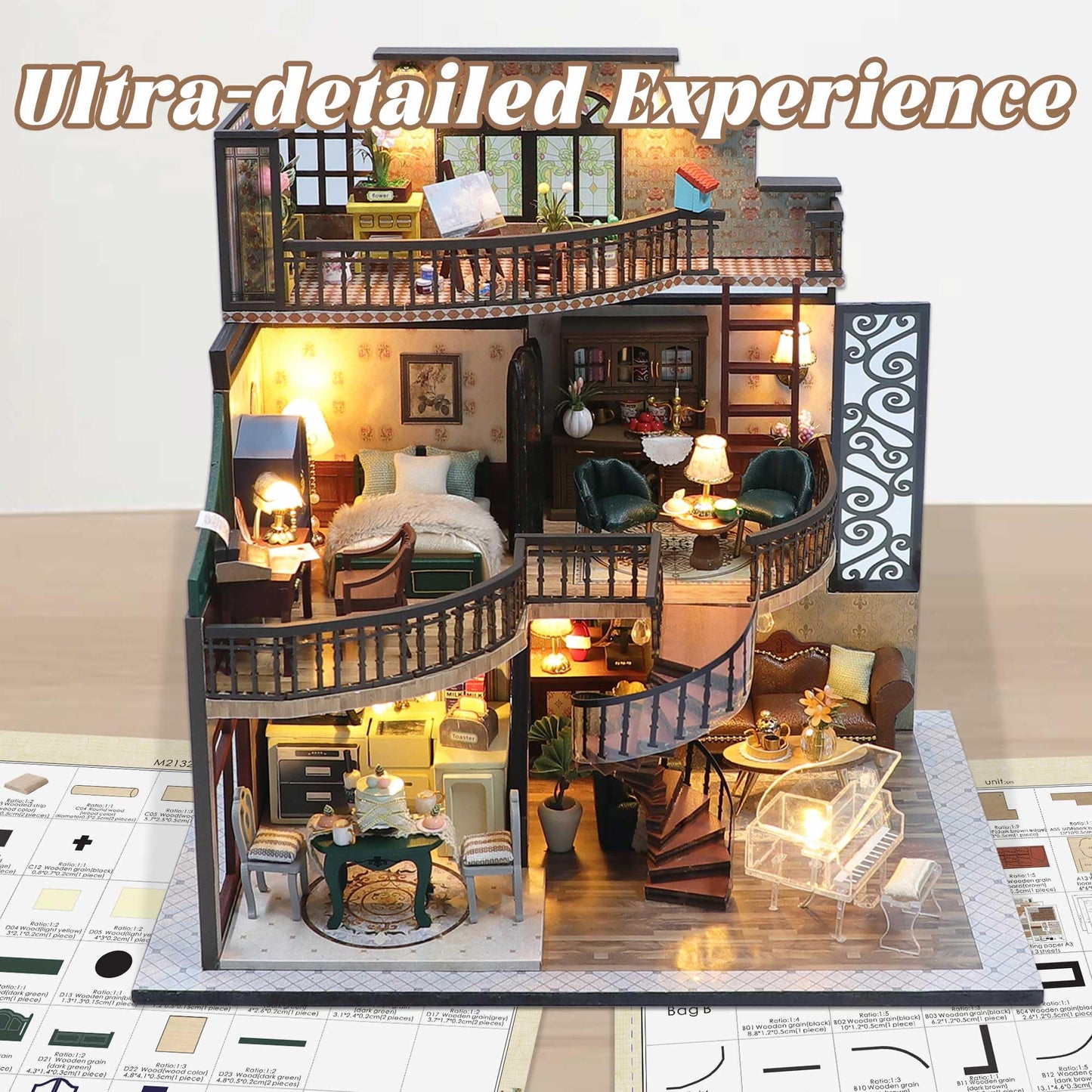 Flever DIY Miniature House Kit, Tiny Home Kit with LED Light, Mini House Build Craft Kits for Adults and Teens, Home Decor Creative Gift for Family/Friends (Dream Building Pavilion)