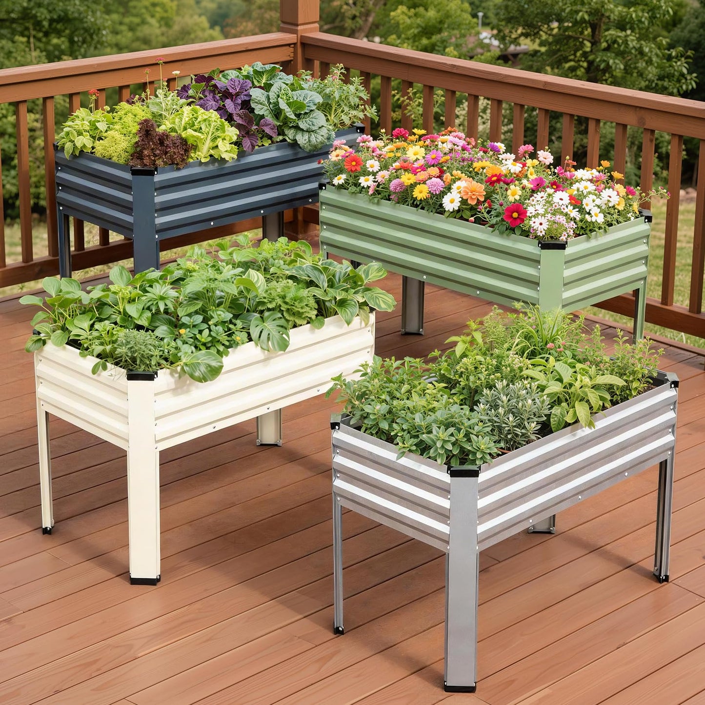 Galvanized Raised Garden Bed with Legs, 48x24x32in Elevated Raised Garden Bed Outdoor with Drainage Holes, Planter Boxes for Gardening Vegetable Flower Fruit in Backyard, Patio, Balcony (Silver)