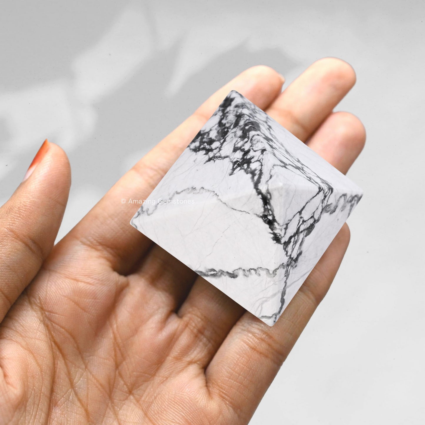 Amazing Gemstone Howlite Pyramid Crystal Healing Stones - 1.5" Great Pyramid Figurine of Natural Stone Pyramid for Meditation, Reiki, Chakra Balancing and Crystal Pyramids Grid