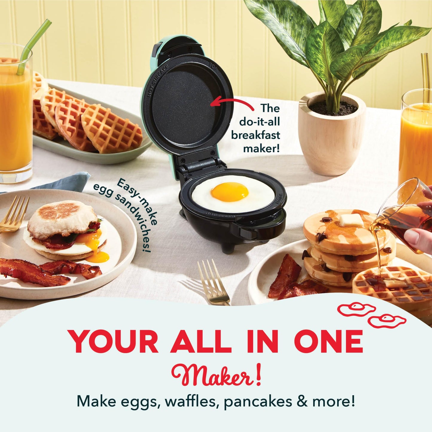 Dash MultiMaker® Mini System - Compact Waffle Maker for Family Breakfasts - Removable Griddle Plates & nonstick surface - 6 Plates - Aqua