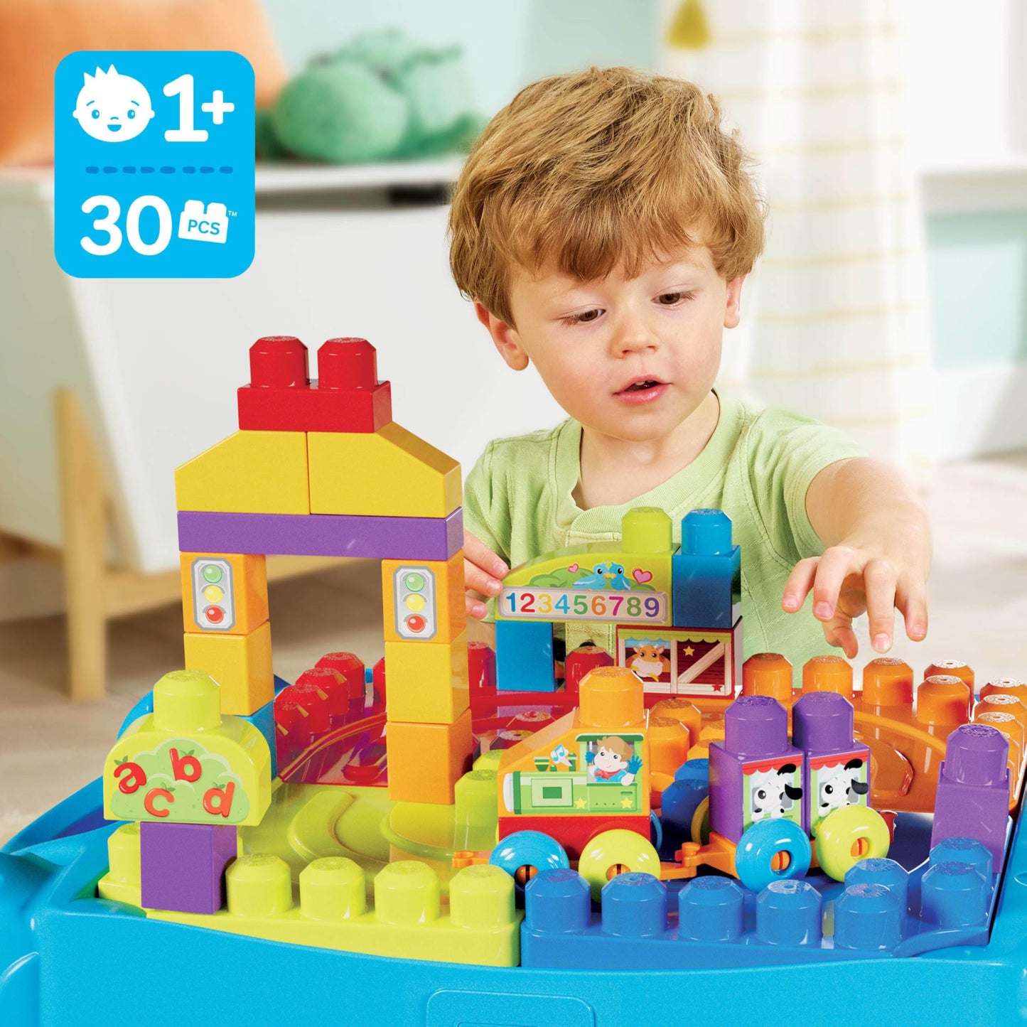 MEGA BLOKS First Builders Toddler Blocks Toy, Build ‘n Learn Portable Activity Table with 30 Pieces and Built-In Storage, Blue, Kids Ages 1+ Years (Amazon Exclusive)