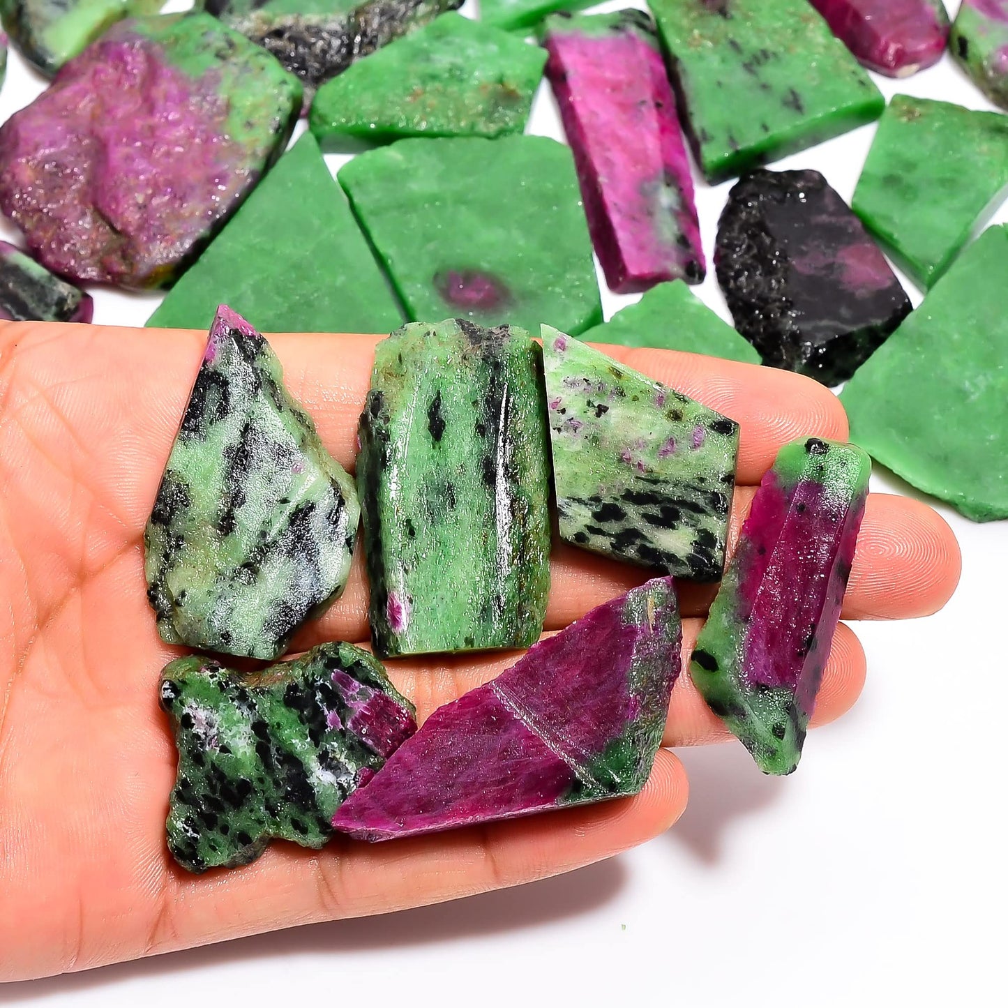 Natural Ruby Zoisite Raw Slice Gemstone- Healing Crystals for DIY Jewelry Making -Loose Natural Cabochon -Perfect for Crafting Unique Jewelry Designs (5 pcs, 25-35 mm)