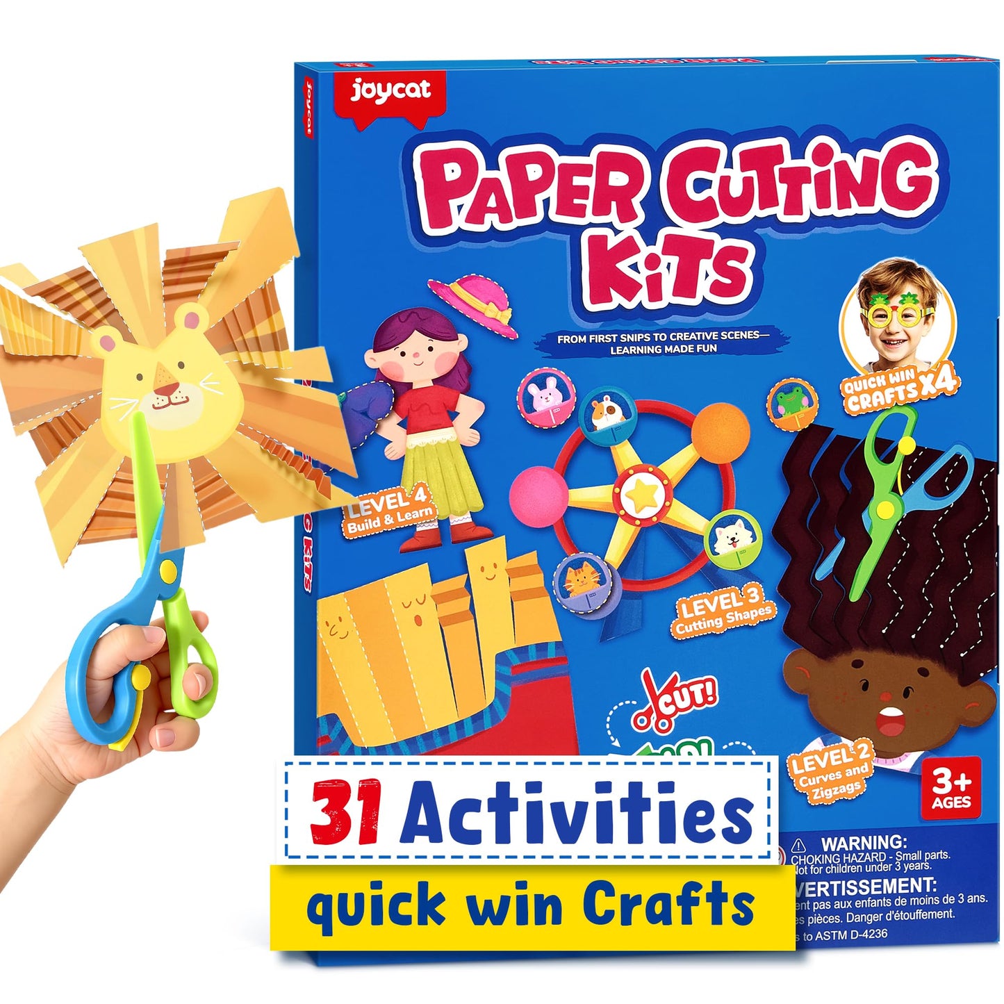 Toddler Scissor Skills Activity Book, 4 Progressive Levels to Learn Cutting for Kids Ages 3-6, 27 Fun Crafts with Child-Safe Scissors, Develop Fine Motor Skills, Ideal Christmas Gift & Arts and Crafts