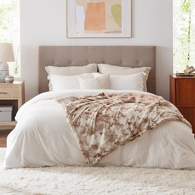 Bedsure Sherpa Fuzzy Throw Blanket - Soft, Warm and Cozy Throw for Women, Plush & Fluffy Faux Fur Blanket for Couch, Sofa and Bed Decor, Beige, 50x60 Inches