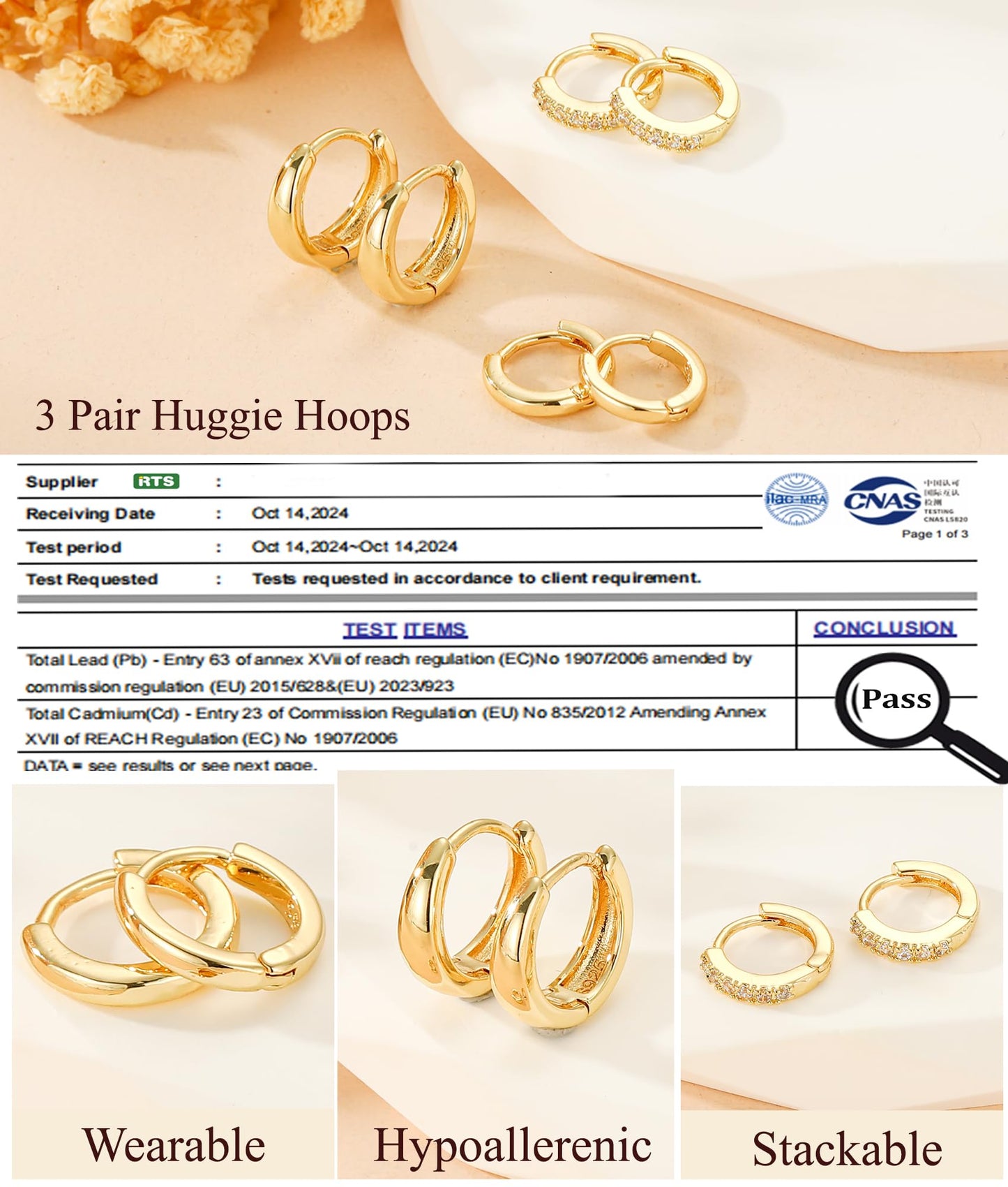 DORANA Small Gold Hoop Earrings Set for Women Gold Huggie Earrings Non Tarnish Small Cartilage Hoops Stackable Earring Stacks Sets for Multiple Piercing