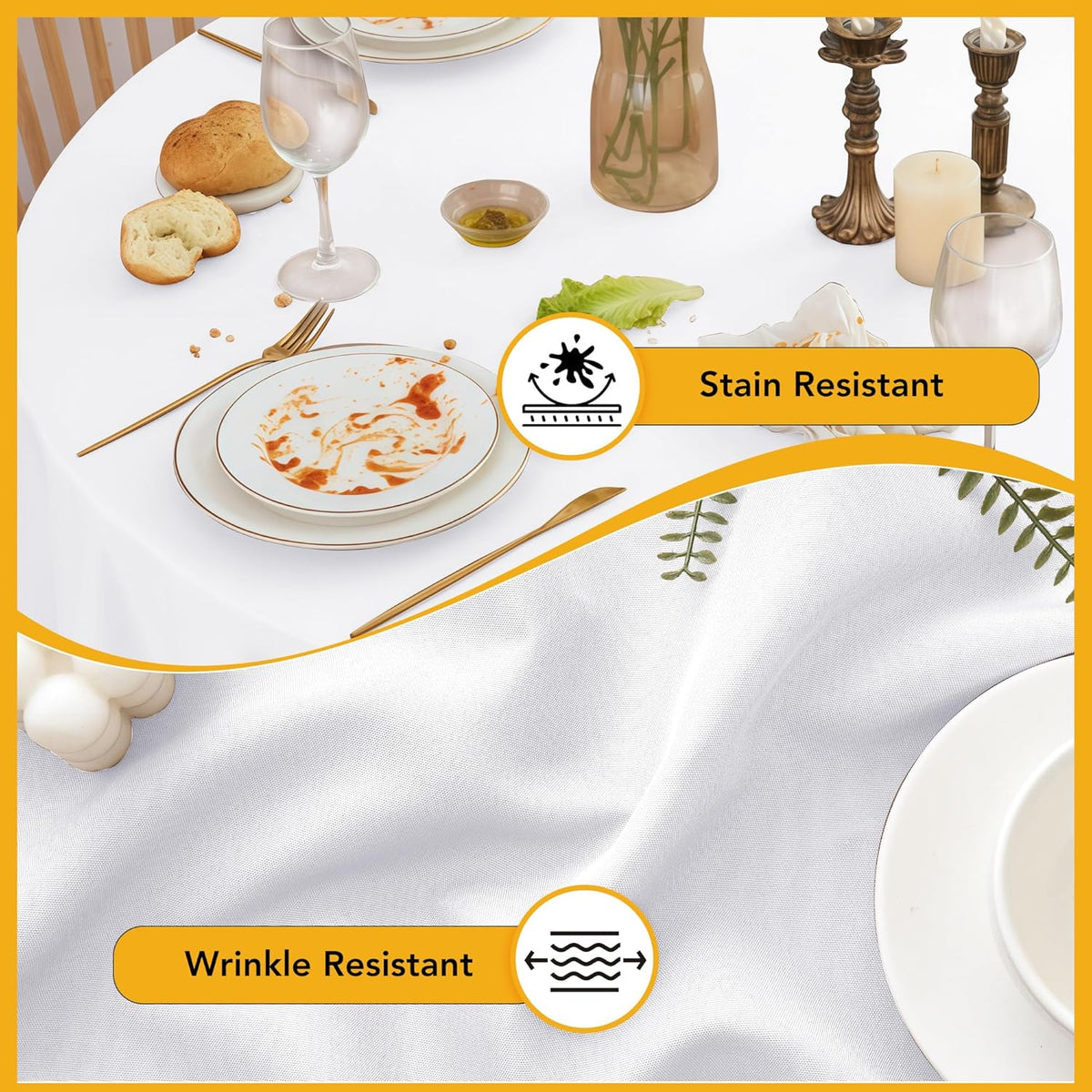 10-Pack White Round Tablecloths, 70 Inches, Stain-Resistant Polyester for 3-4 Ft Round Tables - Washable Table Covers for Weddings, Banquets, Birthday Parties, Events