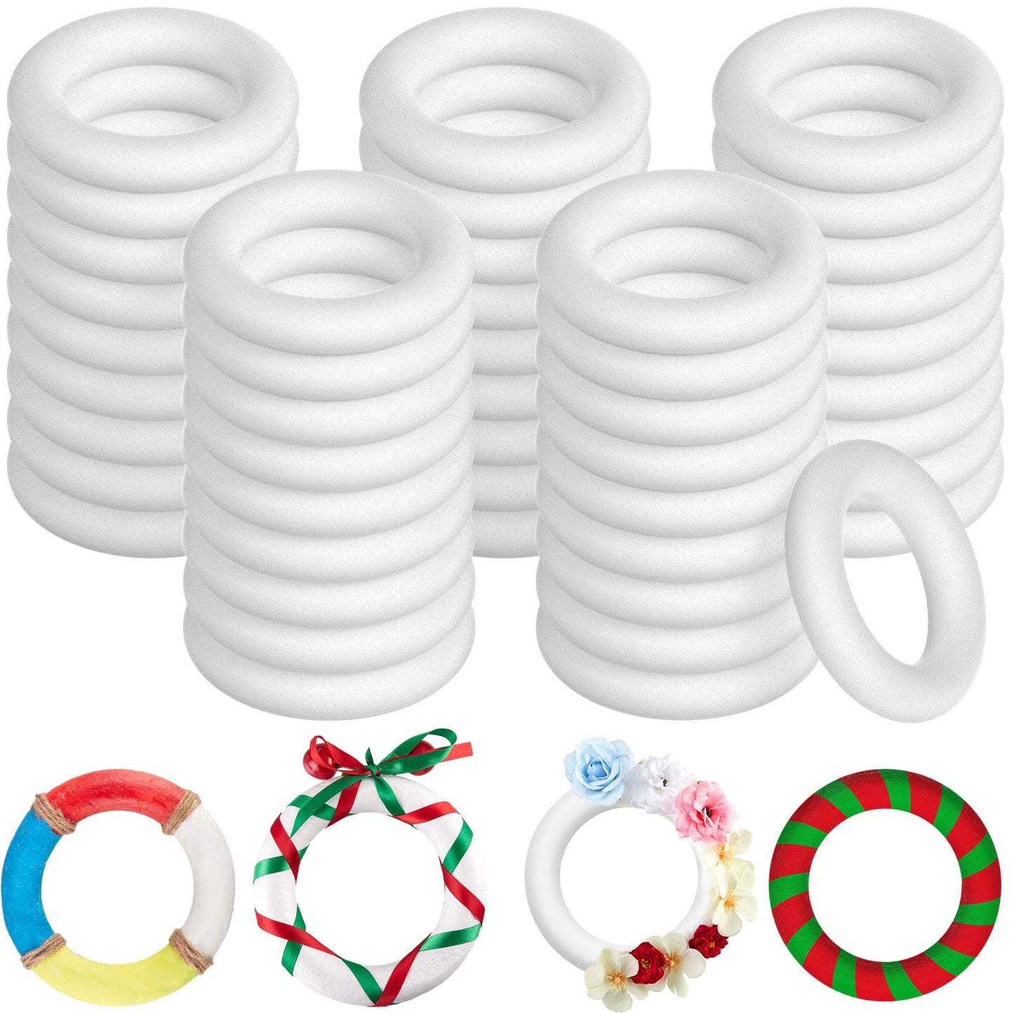 Juexica 24 Pcs 5.8 Inch Foam Wreath Forms for Crafts Foam Circles Ring Small Wreath Polystyrene Ring for Easter Wedding Home Flower Projects DIY Arts Crafts Supplies Easter Decorations