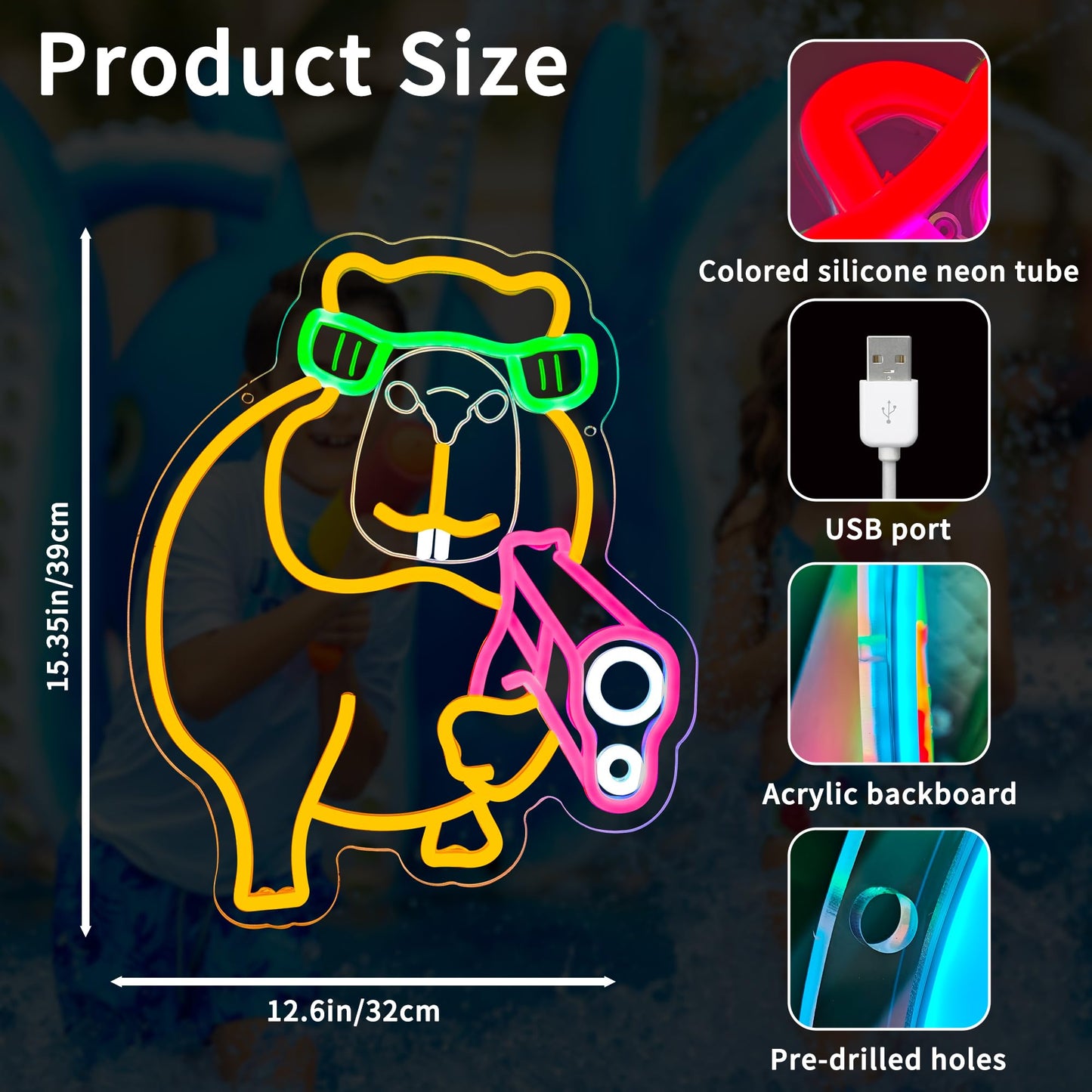 Capybara Neon Signs for Wall Decor, Dimmable Capybara Night Light for Boys Girls Bedroom Birthday Party Decor Gifts, LED Neon Light Sign for Man Cave Game Room
