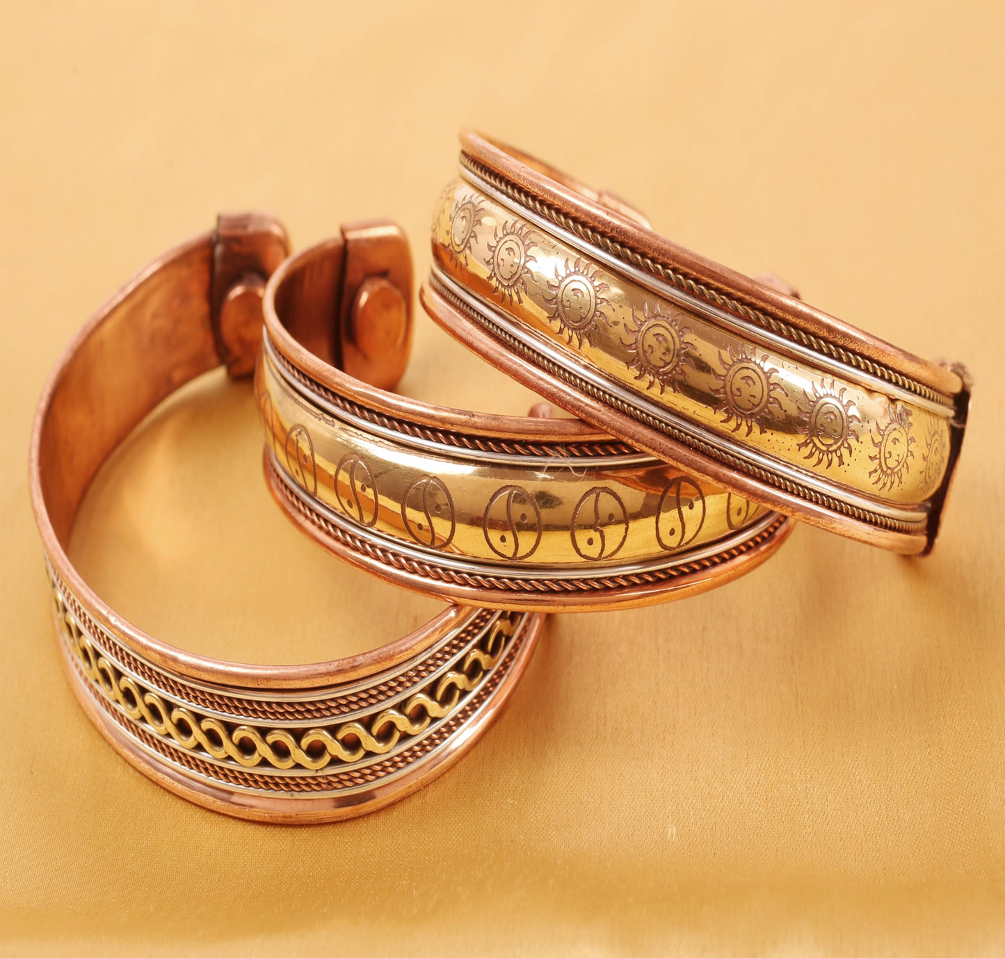 Touchstone copper bracelets | gift for men women |adjustable 100% pure solid real magnetic jewelry | handmade bracelet set combo | rope braided tibetan bangles. Set of 3 different designs
