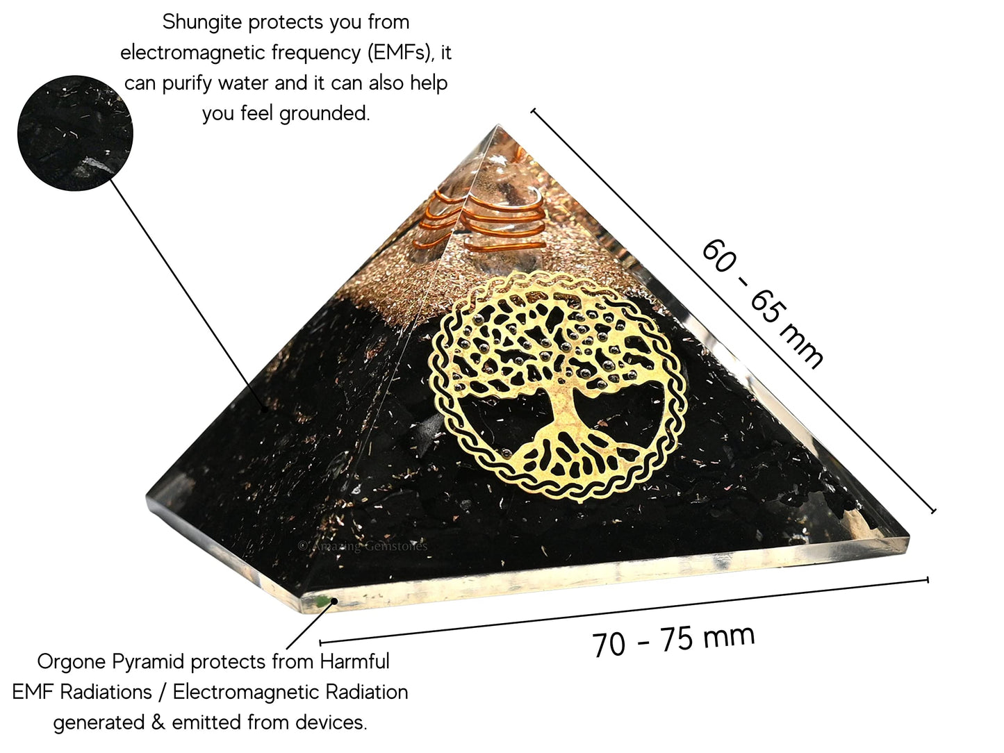 Amazing Gemstone Large Black Tourmaline Orgone Pyramid Crystal, Tree of Life Orgonite Pyramid - Positive Energy Healing