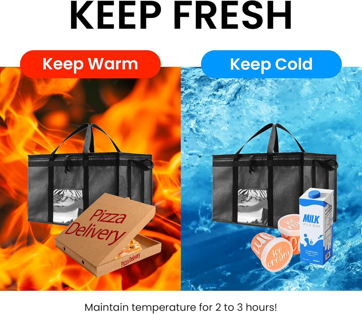 3XL Insulated Cooler Bag and Food Warmer for Delivery & Grocery Shopping with Zippered Top, Red (1 pack)