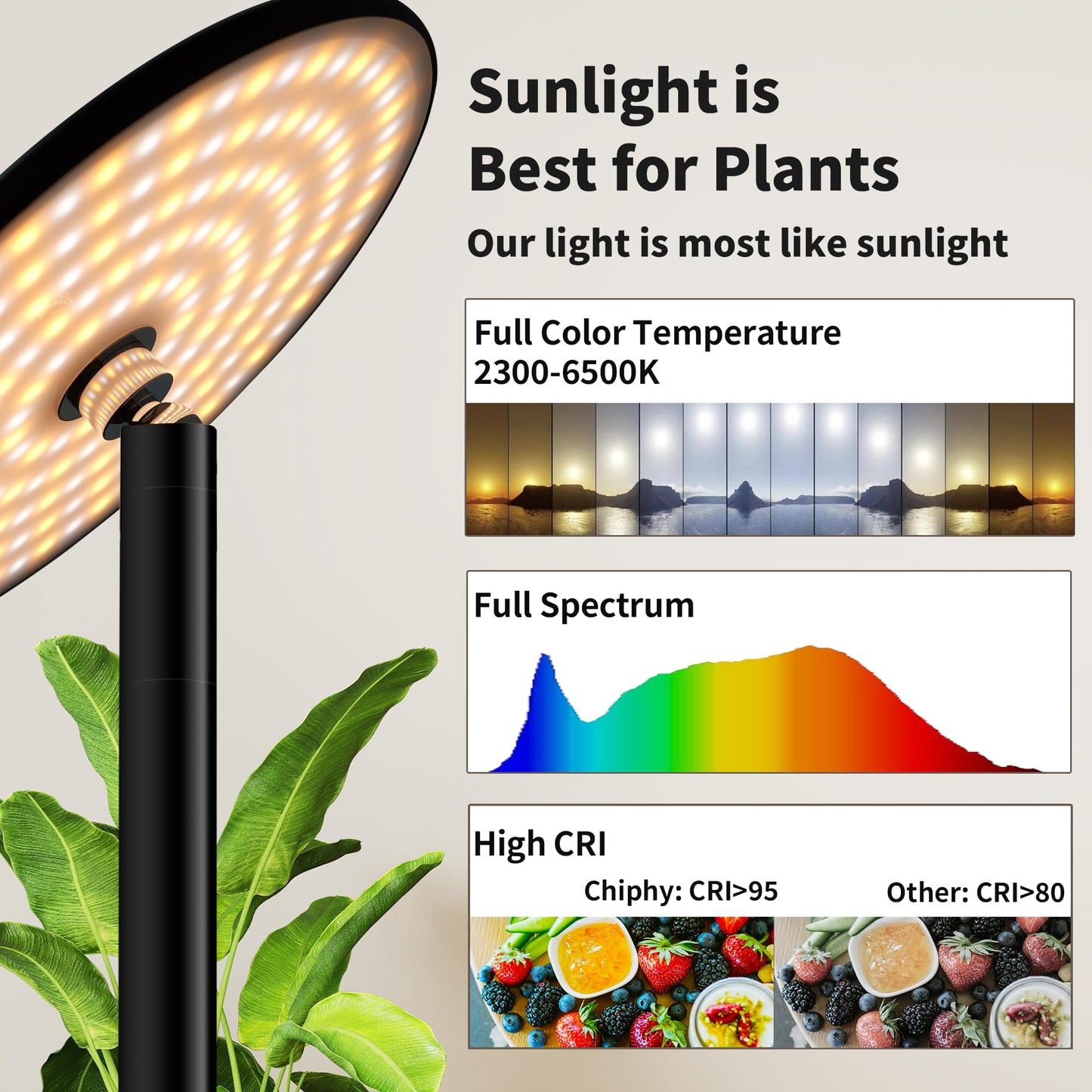 chiphy Grow Lights, 85" Full Spectrum Plant Light for Indoor Plants, 4/8/12H Timer, 40W Grow Lamp, 10 Dimmable Brightness, Height Adjustable, Ideal for Large Tall Plants