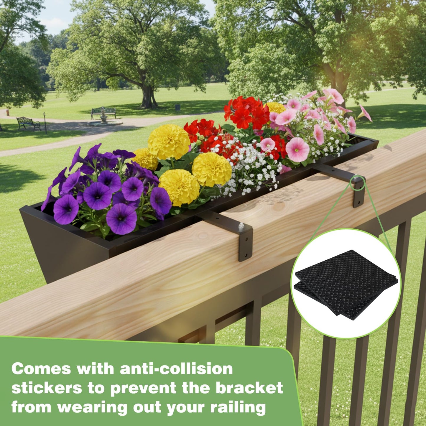 2PC Railing Planter for Outdoor Plants 36 Inch Metal Hanging Planters Pots with Adjustable Brackets and Drainage Railing Planter Boxes Hanging Flower Pots for Balcony Deck Railings Apartment Patio Dec