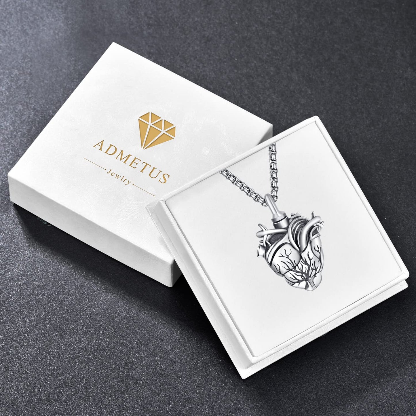 Tree of Life Urn Necklace for Ashes for Men Sterling Silver Cremation Jewelry for Ashes Anatomical Heart Urn Keepsake Pendant Memorial Gifts