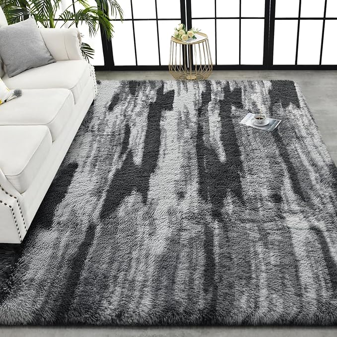 TWINNIS Super Soft Shaggy Rugs Fluffy Carpets, 4x5.9 Feet, Indoor Modern Plush Area Rugs for Living Room Bedroom Kids Room Nursery Home Decor, Upgrade Anti-Skid Rectangular Fuzzy Rug, Charcoal Grey
