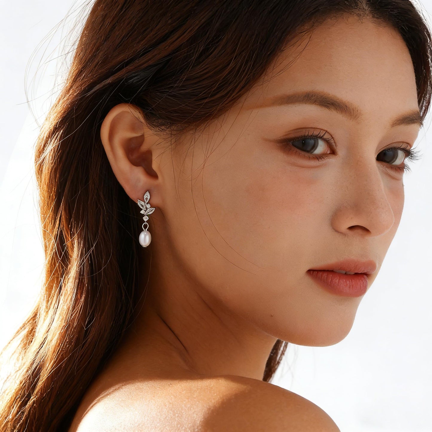 Solistra Pearl Earrings for Women Dainty Diamond Pearl Drop Earrings Silver Plated Dangle Earrings for Weddings Bridesmaid Gifts