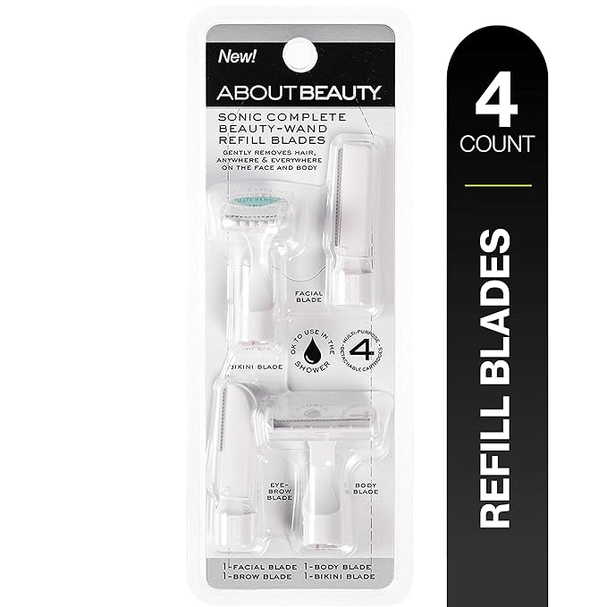 About Beauty Sonic Complete Beauty-Wand Refill Blades for Exfoliating, 4 Pack - Facial, Bikini, Brow & Body Use