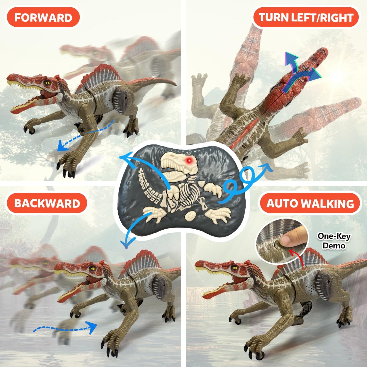 TALGIC- Remote Control Dinosaur Robot - Realistic Walking, Roaring, and Spraying Spinosaurus Toys - Light up and Shaking Head and Tail Robot Dinosaur for Kids Ages 3+