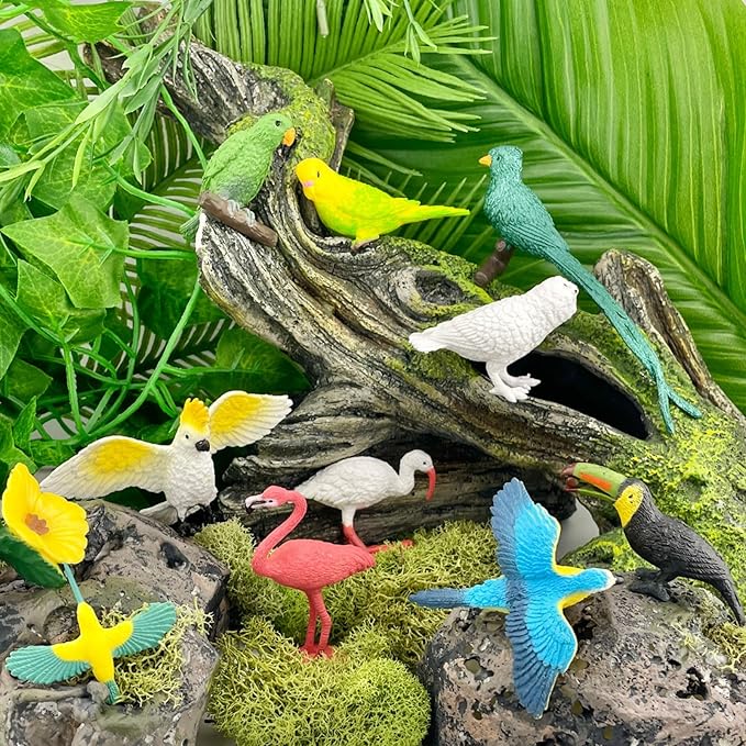 Safari Ltd. Exotic Birds TOOB - 10 Figurines: Parakeet, Quetzal, Macaw, Hummingbird, Toucan, Cockatoo, Flamingo, Snowy Owl, Parrot - Educational Toy Figures For Boys, Girls & Kids Ages 3+