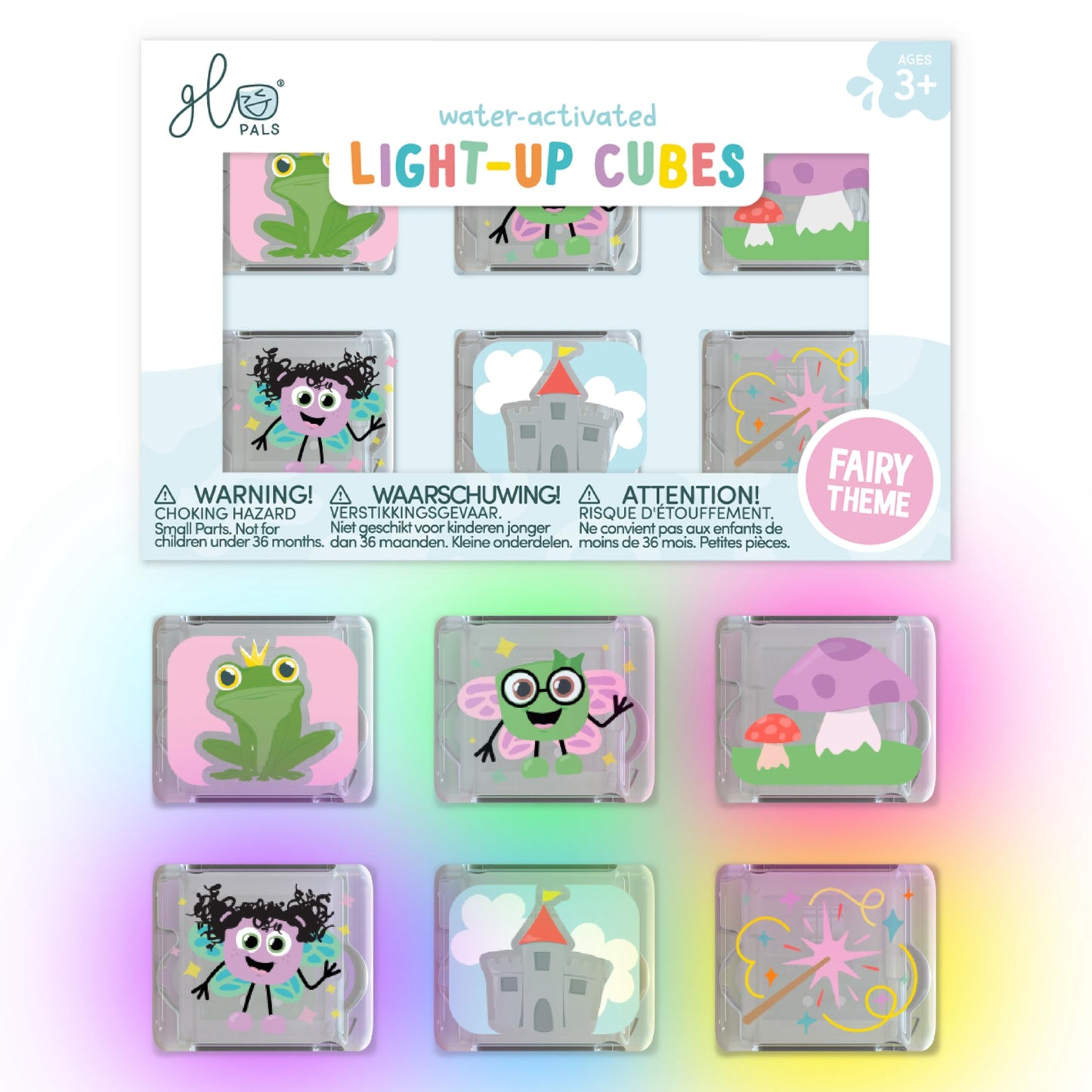 Glo Pals Water-Activated Light-Up Cubes for Bathtime and Sensory Play - Includes 6 Reusable Light-Up - Sensory Toys and Glowing Bath Cubes for Kids and Toddlers - Fairy
