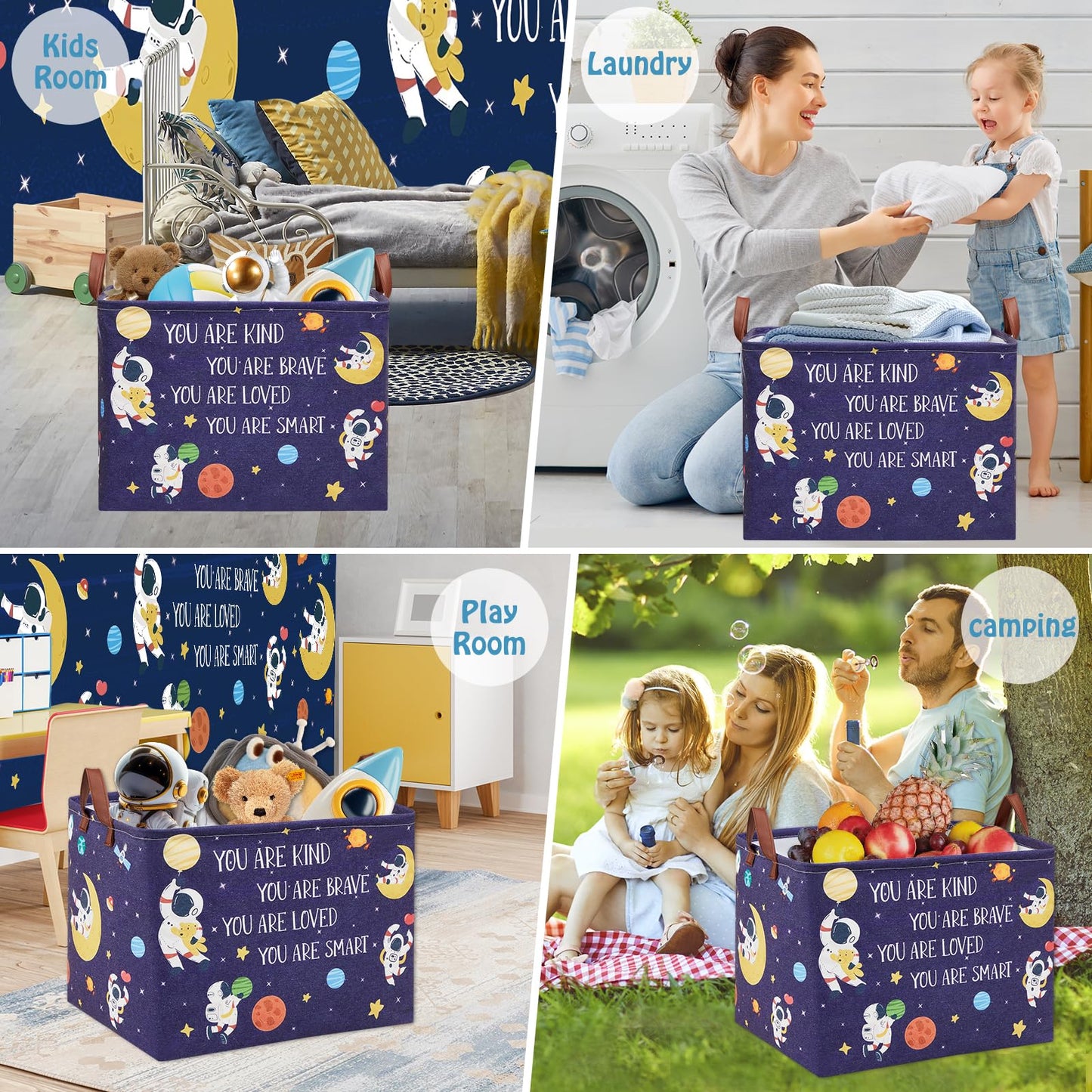 XHWZOF Space Room Decor Kid Storage Box,Boys Astronaut Planets Stars Organizer Toy Box Bin, Galaxy Spaceman Outer Space Blue Laundry Hamper for Baby Bedroom Classroom Nursery