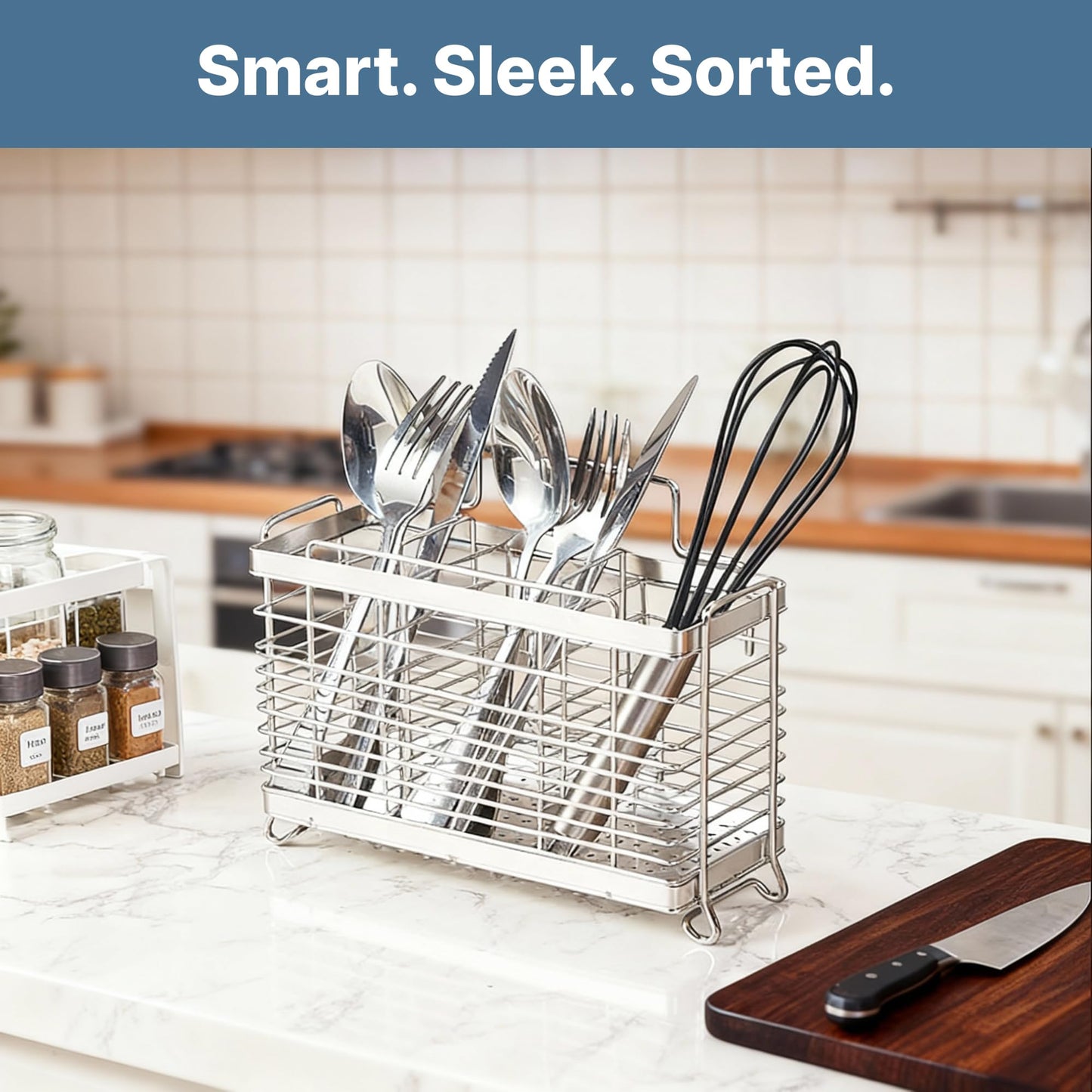 KESOL Stainless Steel Utensil Holder, Utensil Drying Rack with 3 Divided Compartments, Rust-Resistant Utensil Drying Basket, Silverware Drying Basket, Utensil Drainer for Dish Rack
