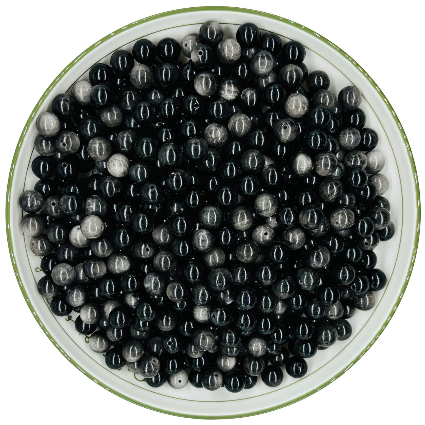 WHNKFB 8mm 50PCS Natural Silver Sheen Obsidian Round Beads, Metallic Luster Loose Gemstone Beads for Jewelry Making Craft - 4mm 6mm 8mm 10mm Options with Free Elastic Cord