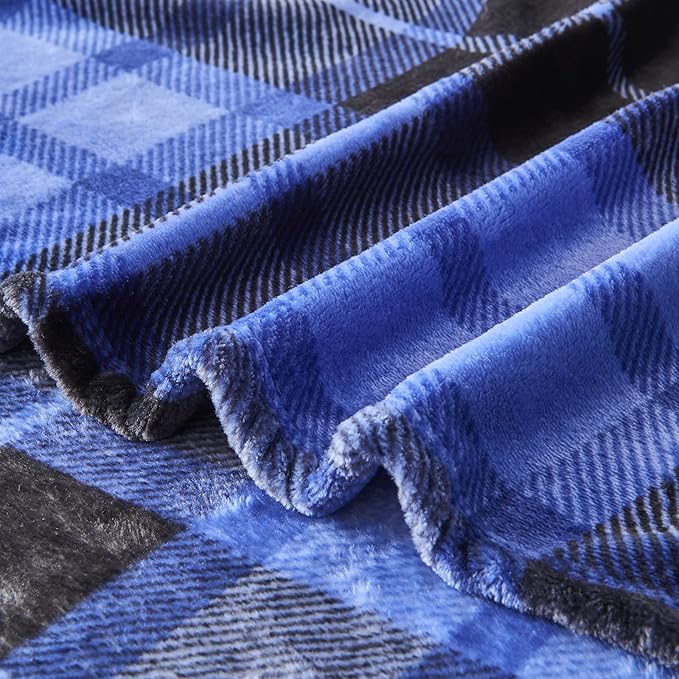 SOCHOW Flannel Fleece Throw Blanket 60 x 80 Inches, All Season Plaid Blue Blanket for Bed, Couch, Car