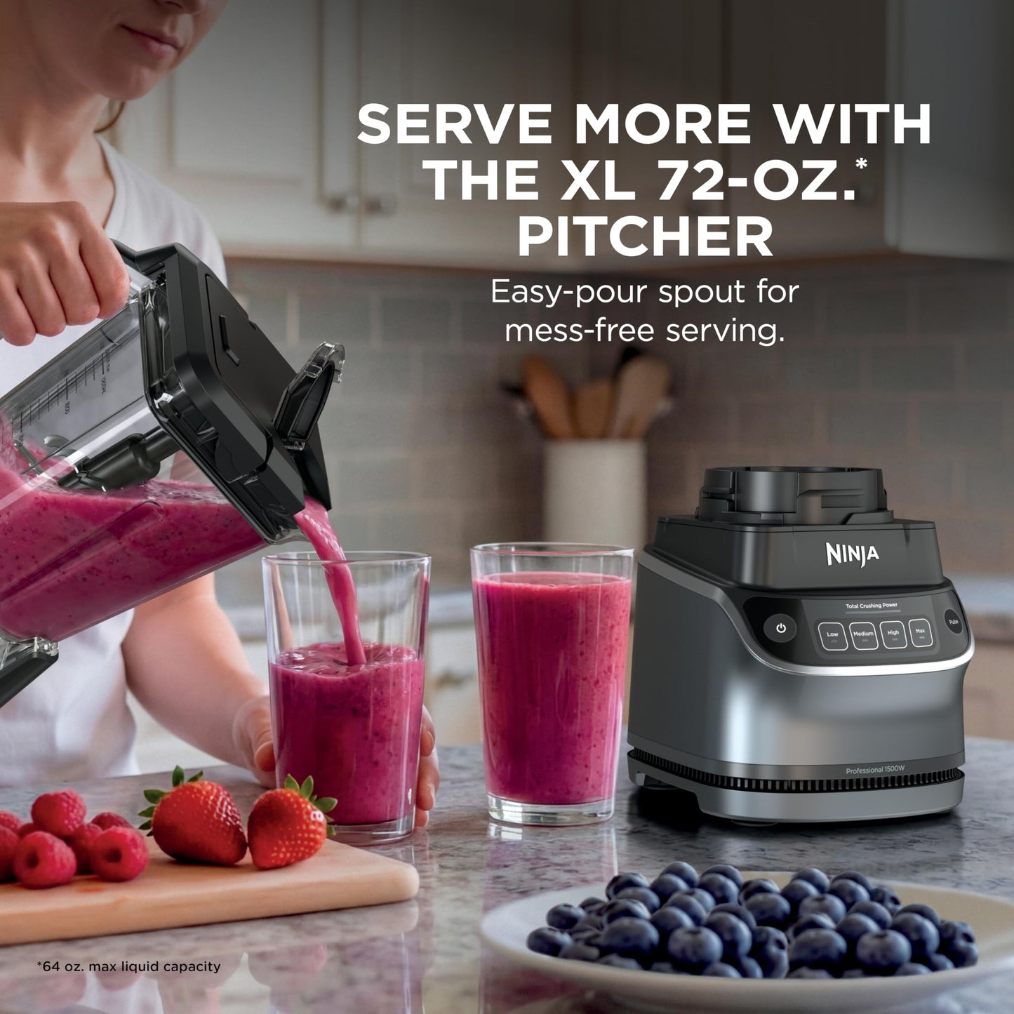 Ninja UltraCrush Professional Kitchen System | 1500W, 72oz Full-Size Blender, 8-Cup Food Processor & 18 oz To-Go Cup | Total Crushing Technology, Smoothies, Ice Crush, Chopping & More | Silver | BP401