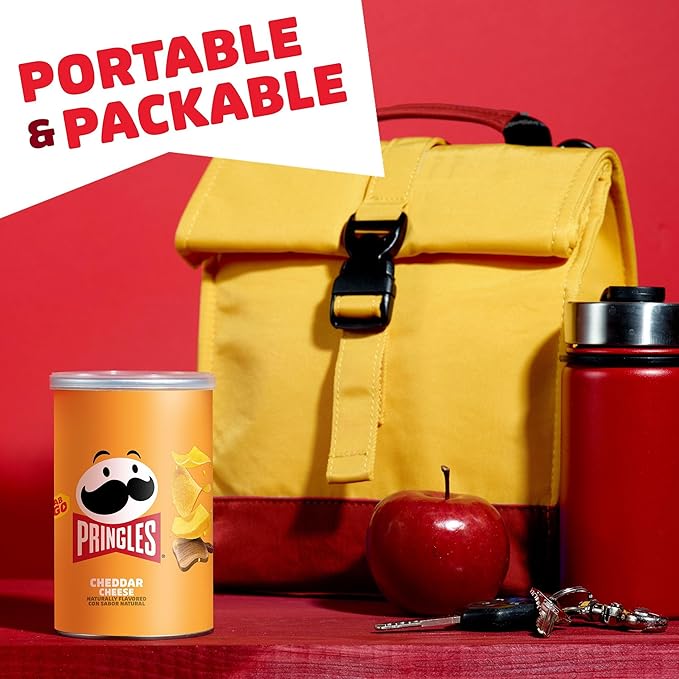 Pringles Potato Crisps Chips, Lunch Snacks, Office and Kids Snacks, Grab N' Go, Cheddar Cheese (12 Cans)