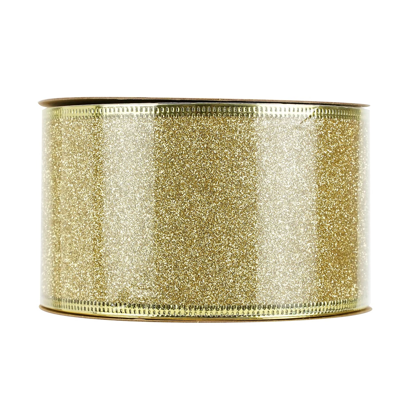 MEEDEE Gold Wired Ribbon 2.5 Inch Metallic Thick Glitter Ribbon by 25 Yards for Christmas Tree Decoration, Garland, Wreath Supplies